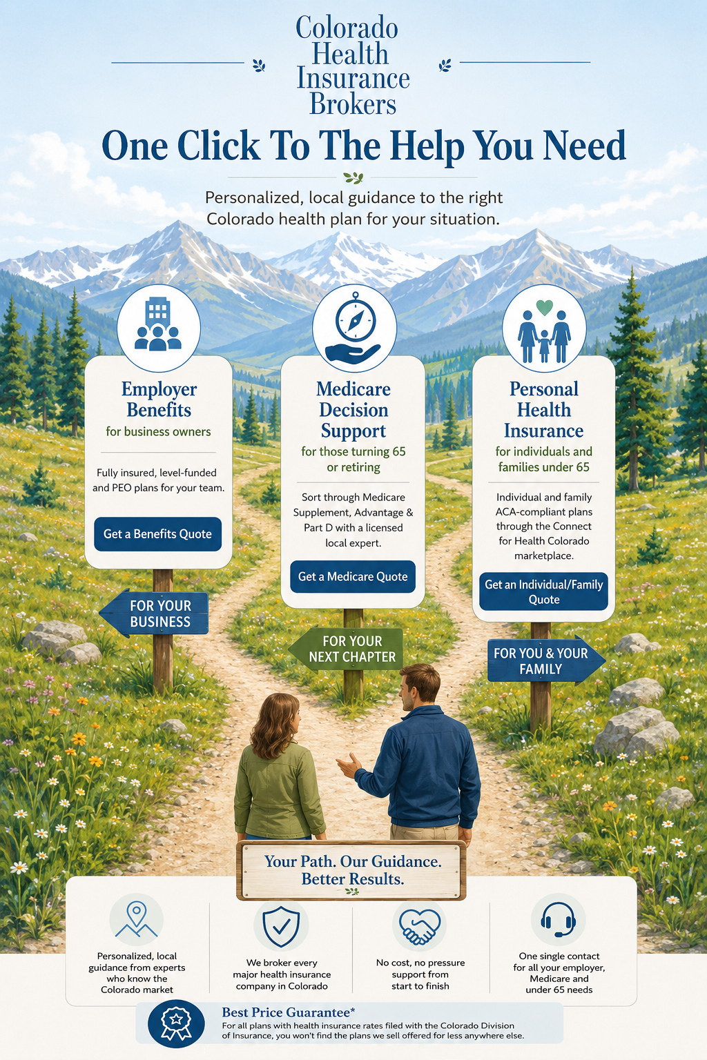Colorado Health Insurance Brokers: Free, no-pressure help finding the right Colorado health plan. Expert local guidance for Employer benefits, Medicare & individual/family coverage.